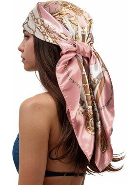 Womens A-Pink Printed Square Scarf Bandanas Hair Scarf 35 Inches